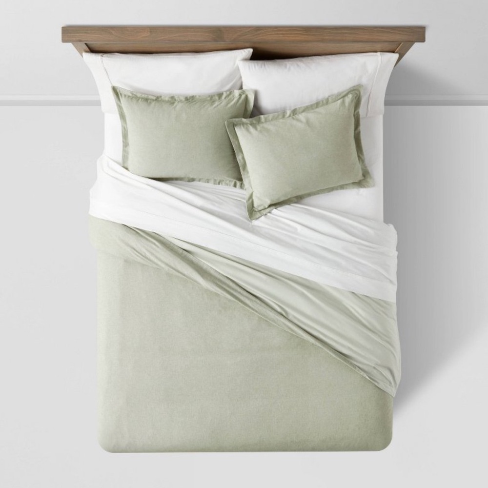 Threshold Cotton-Linen Chambray King Duvet Cover Set – Moss Green – NWOT - Picture 3 of 7